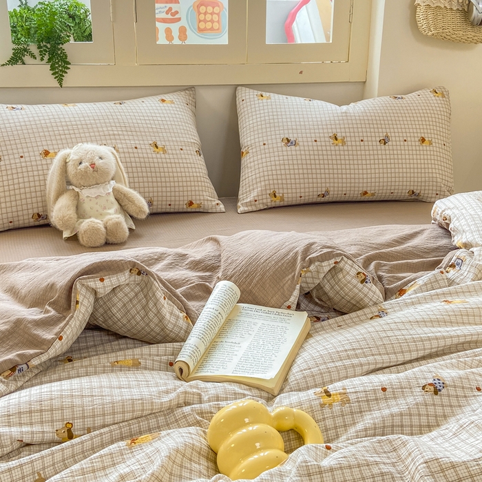 91家纺网 家纺一手货源 找家纺 夜笙家纺 2025秋冬网红爆款110克水洗棉高克重皱皱纱（提供买家秀） 巴克小狗