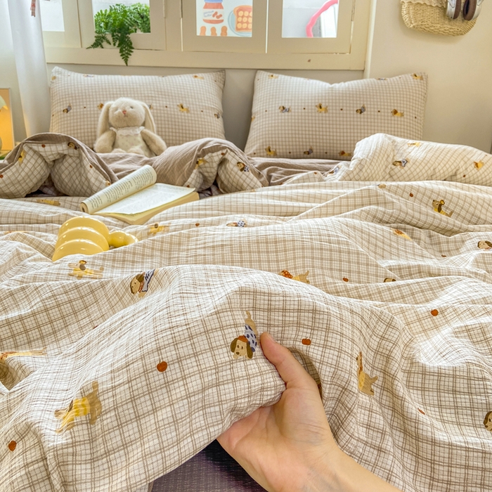 91家纺网 家纺一手货源 找家纺 夜笙家纺 2025秋冬网红爆款110克水洗棉高克重皱皱纱（提供买家秀） 巴克小狗