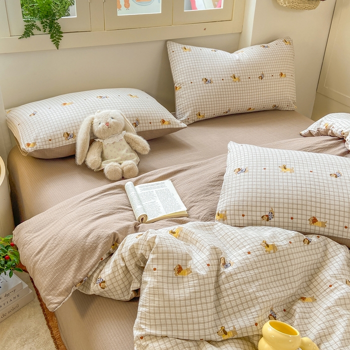 91家纺网 家纺一手货源 找家纺 夜笙家纺 2025秋冬网红爆款110克水洗棉高克重皱皱纱（提供买家秀） 巴克小狗