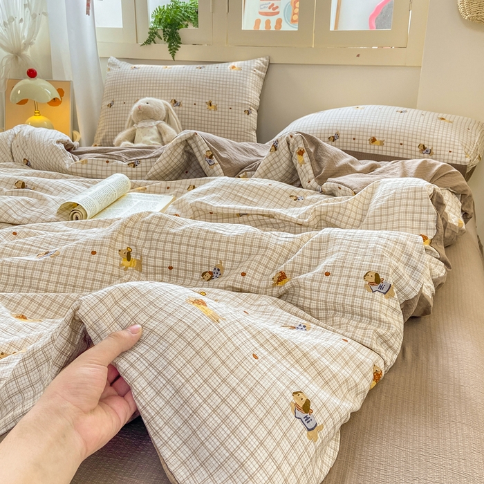 91家纺网 家纺一手货源 找家纺 夜笙家纺 2025秋冬网红爆款110克水洗棉高克重皱皱纱（提供买家秀） 巴克小狗