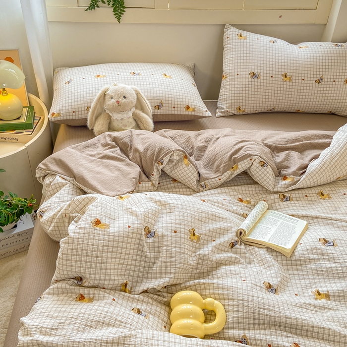 91家纺网 家纺一手货源 找家纺 夜笙家纺 2025秋冬网红爆款110克水洗棉高克重皱皱纱（提供买家秀） 巴克小狗