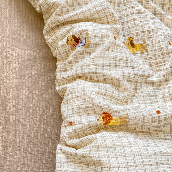 91家纺网 家纺一手货源 找家纺 夜笙家纺 2025秋冬网红爆款110克水洗棉高克重皱皱纱（提供买家秀） 巴克小狗