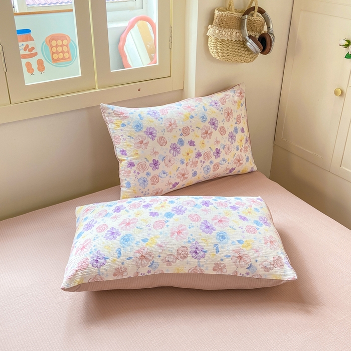 91家纺网 家纺一手货源 找家纺 夜笙家纺 2025秋冬网红爆款110克水洗棉高克重皱皱纱（提供买家秀） 花海-粉