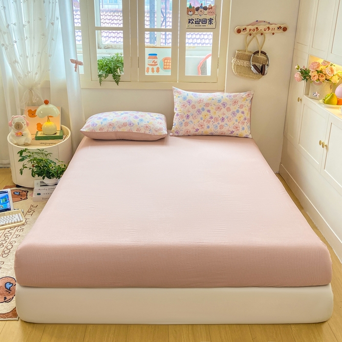 91家纺网 家纺一手货源 找家纺 夜笙家纺 2025秋冬网红爆款110克水洗棉高克重皱皱纱（提供买家秀） 花海-粉