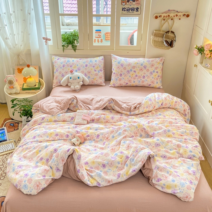 91家纺网 家纺一手货源 找家纺 夜笙家纺 2025秋冬网红爆款110克水洗棉高克重皱皱纱（提供买家秀） 花海-粉