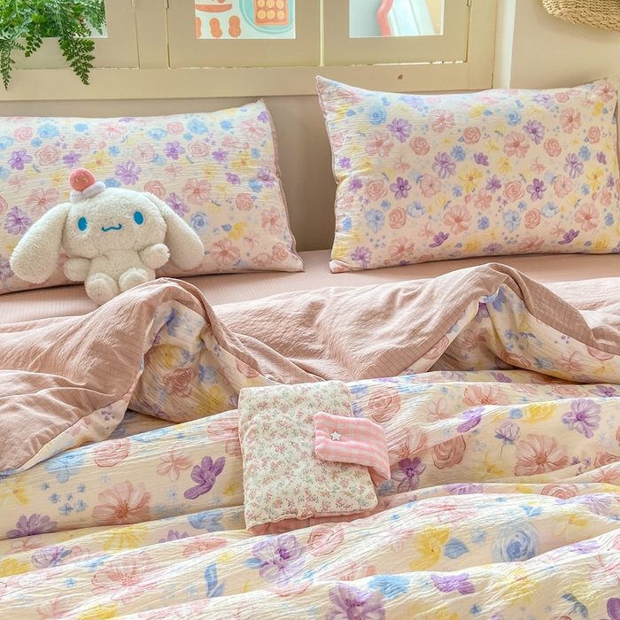 91家纺网 家纺一手货源 找家纺 夜笙家纺 2025秋冬网红爆款110克水洗棉高克重皱皱纱（提供买家秀） 花海-粉