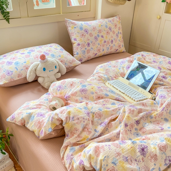 91家纺网 家纺一手货源 找家纺 夜笙家纺 2025秋冬网红爆款110克水洗棉高克重皱皱纱（提供买家秀） 花海-粉