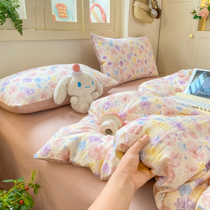 91家纺网 家纺一手货源 找家纺 夜笙家纺 2025秋冬网红爆款110克水洗棉高克重皱皱纱（提供买家秀） 花海-粉