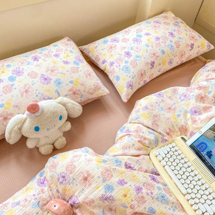 91家纺网 家纺一手货源 找家纺 夜笙家纺 2025秋冬网红爆款110克水洗棉高克重皱皱纱（提供买家秀） 花海-粉