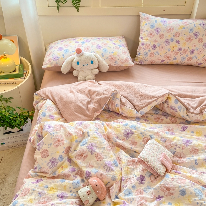 91家纺网 家纺一手货源 找家纺 夜笙家纺 2025秋冬网红爆款110克水洗棉高克重皱皱纱（提供买家秀） 花海-粉