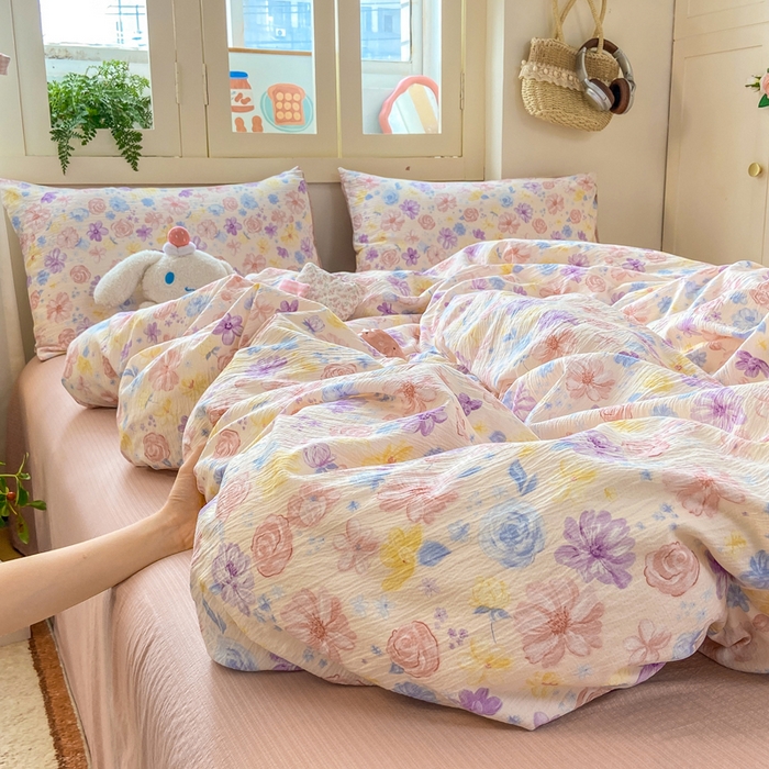 91家纺网 家纺一手货源 找家纺 夜笙家纺 2025秋冬网红爆款110克水洗棉高克重皱皱纱（提供买家秀） 花海-粉