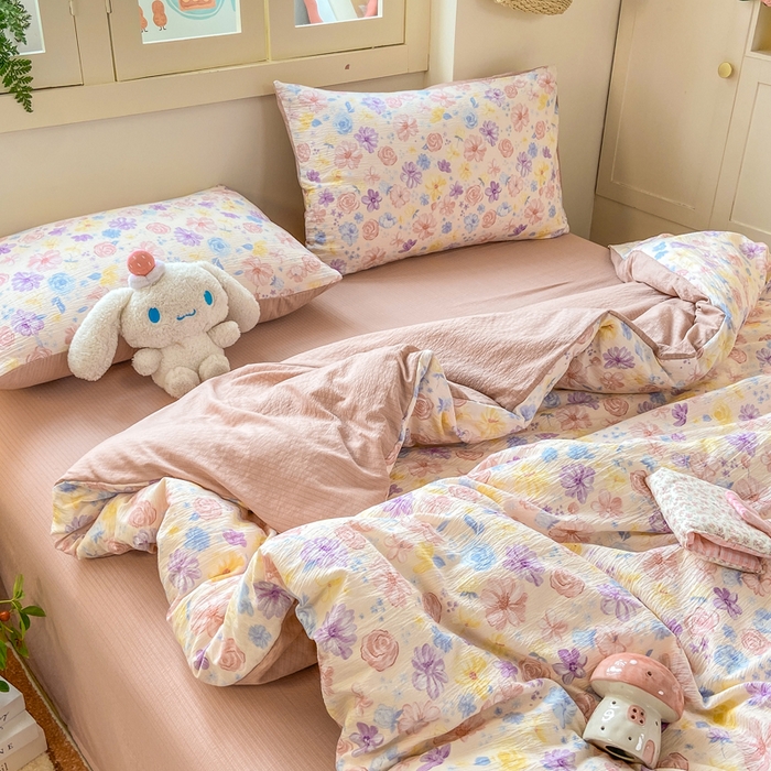 91家纺网 家纺一手货源 找家纺 夜笙家纺 2025秋冬网红爆款110克水洗棉高克重皱皱纱（提供买家秀） 花海-粉