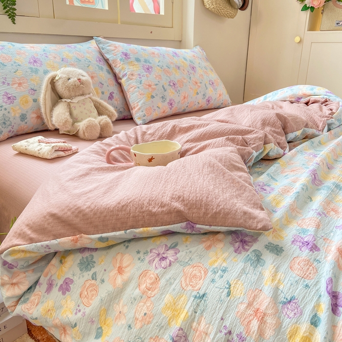 夜笙家纺 2025秋冬网红爆款110克水洗棉高克重皱皱纱（提供买家秀） 花海-蓝