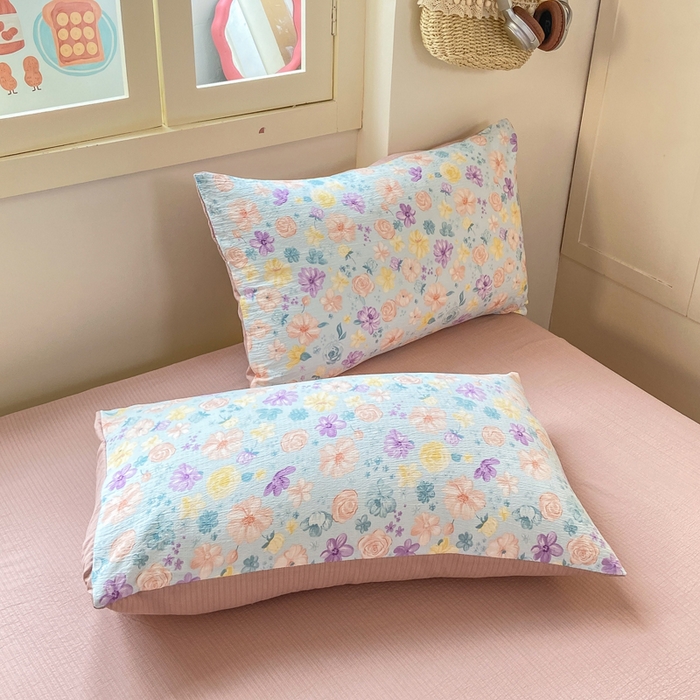 91家纺网 家纺一手货源 找家纺 夜笙家纺 2025秋冬网红爆款110克水洗棉高克重皱皱纱（提供买家秀） 花海-蓝