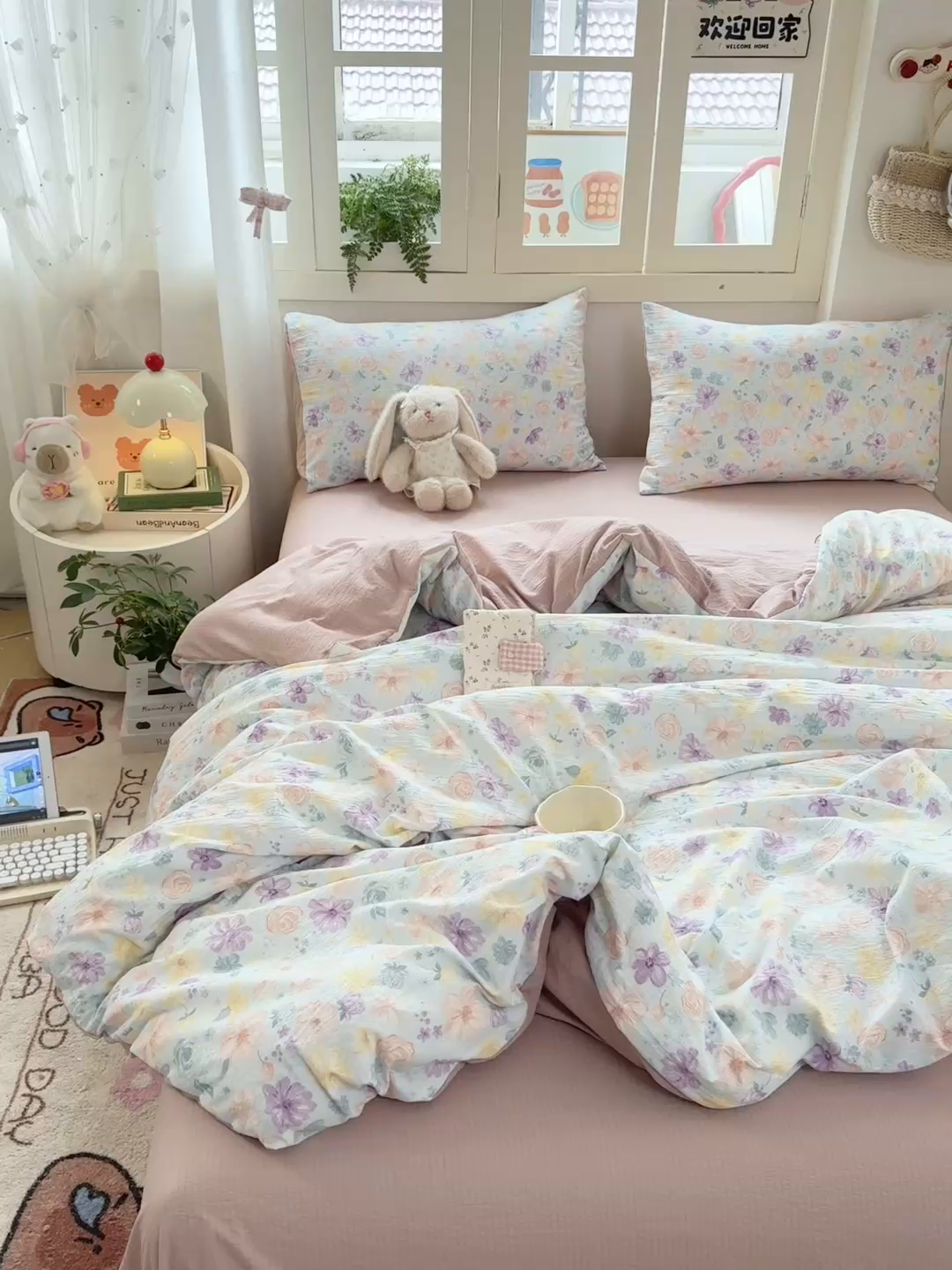 91家纺网 家纺一手货源 找家纺 夜笙家纺 2025秋冬网红爆款110克水洗棉高克重皱皱纱（提供买家秀） 花海-蓝