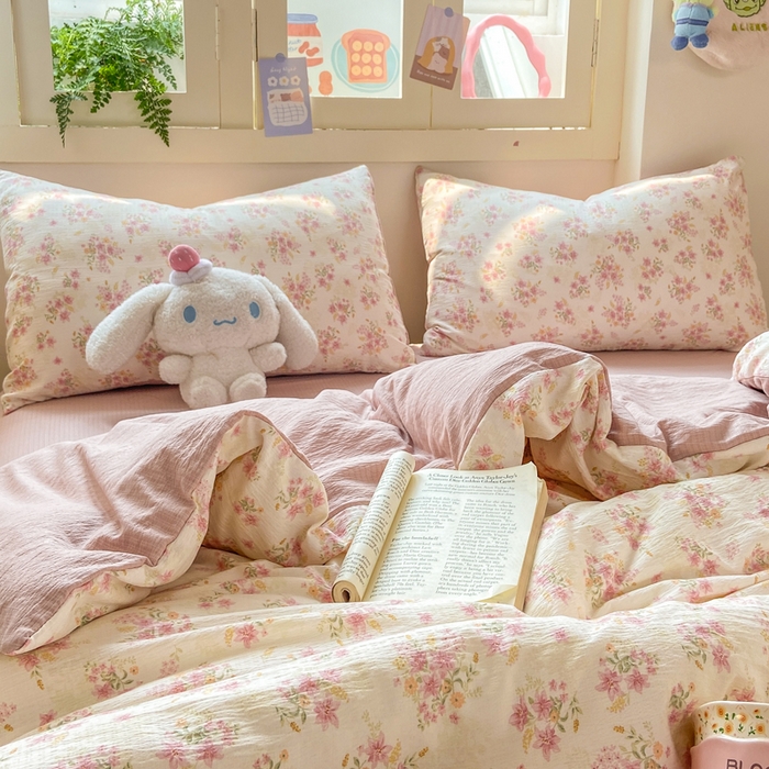 91家纺网 家纺一手货源 找家纺 夜笙家纺 2025秋冬网红爆款110克水洗棉高克重皱皱纱（提供买家秀） 花束粉