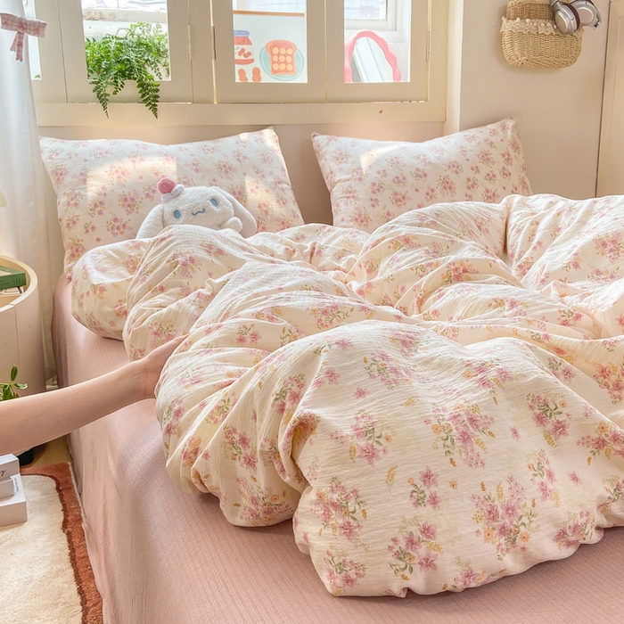 91家纺网 家纺一手货源 找家纺 夜笙家纺 2025秋冬网红爆款110克水洗棉高克重皱皱纱（提供买家秀） 花束粉