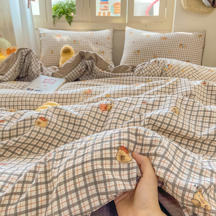 91家纺网 家纺一手货源 找家纺 夜笙家纺 2025秋冬网红爆款110克水洗棉高克重皱皱纱（提供买家秀） 卡皮巴拉-咖