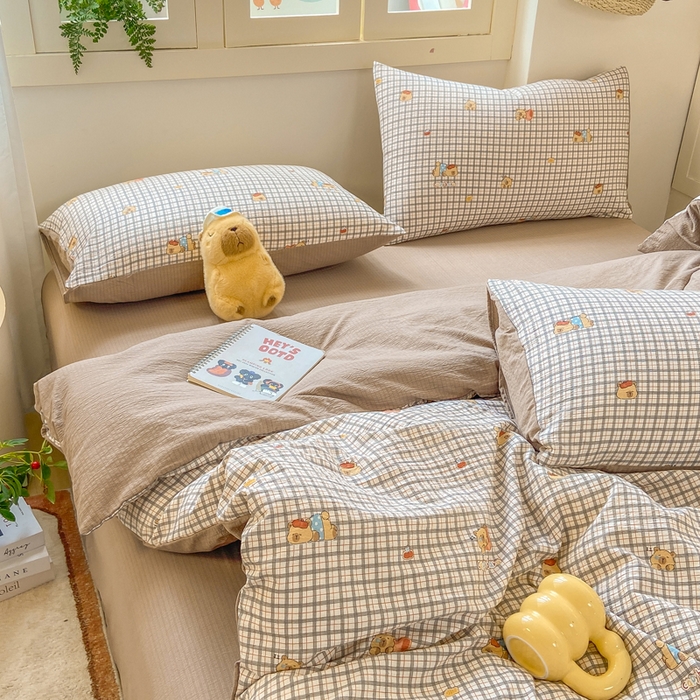 91家纺网 家纺一手货源 找家纺 夜笙家纺 2025秋冬网红爆款110克水洗棉高克重皱皱纱（提供买家秀） 卡皮巴拉-咖