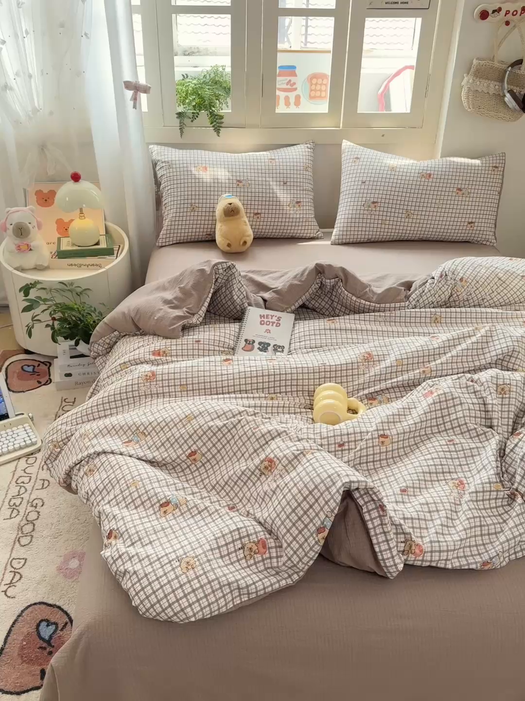 91家纺网 家纺一手货源 找家纺 夜笙家纺 2025秋冬网红爆款110克水洗棉高克重皱皱纱（提供买家秀） 卡皮巴拉-咖