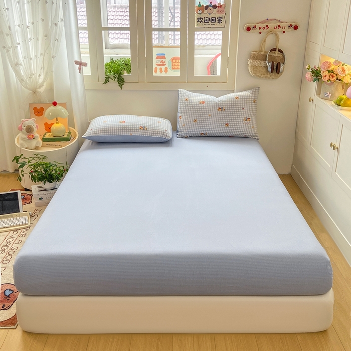 91家纺网 家纺一手货源 找家纺 夜笙家纺 2025秋冬网红爆款110克水洗棉高克重皱皱纱（提供买家秀） 卡皮巴拉-蓝