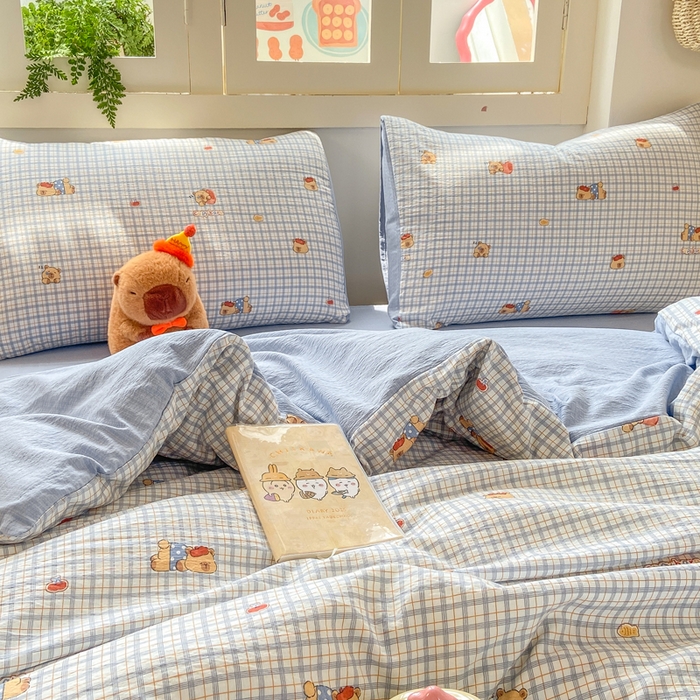 91家纺网 家纺一手货源 找家纺 夜笙家纺 2025秋冬网红爆款110克水洗棉高克重皱皱纱（提供买家秀） 卡皮巴拉-蓝