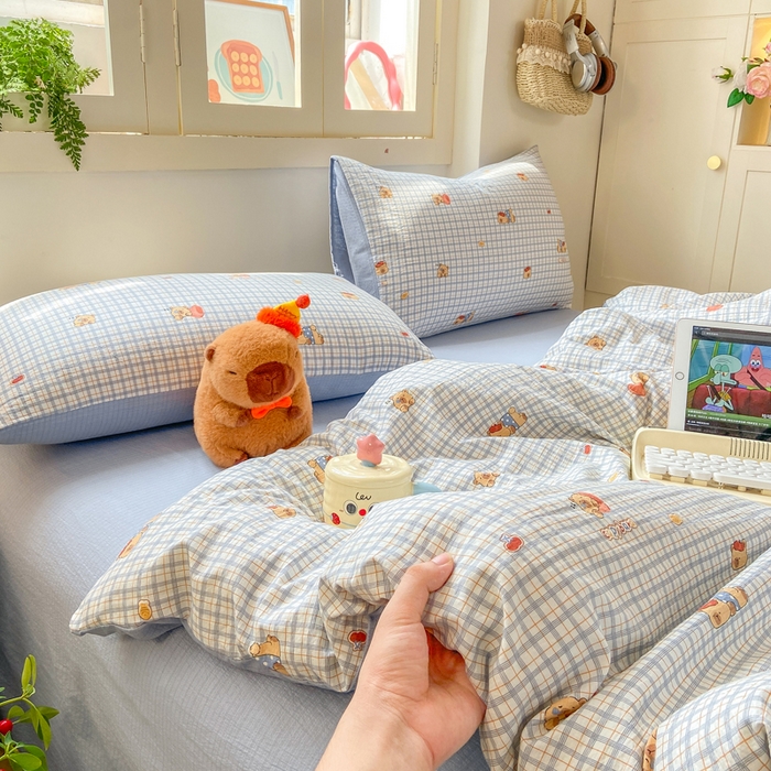 91家纺网 家纺一手货源 找家纺 夜笙家纺 2025秋冬网红爆款110克水洗棉高克重皱皱纱（提供买家秀） 卡皮巴拉-蓝