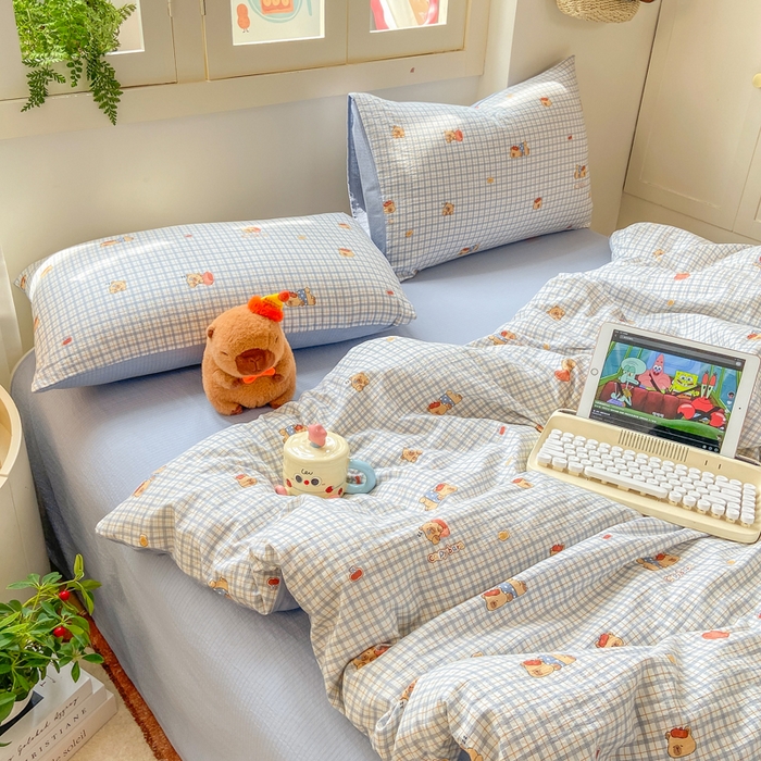 91家纺网 家纺一手货源 找家纺 夜笙家纺 2025秋冬网红爆款110克水洗棉高克重皱皱纱（提供买家秀） 卡皮巴拉-蓝