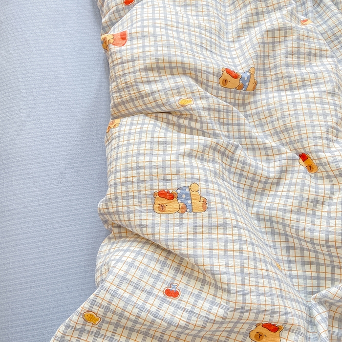 91家纺网 家纺一手货源 找家纺 夜笙家纺 2025秋冬网红爆款110克水洗棉高克重皱皱纱（提供买家秀） 卡皮巴拉-蓝