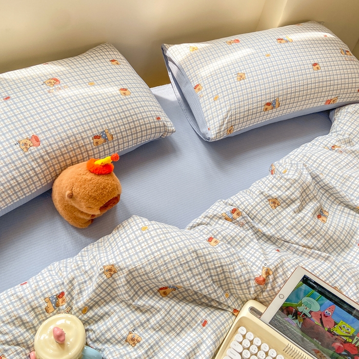 91家纺网 家纺一手货源 找家纺 夜笙家纺 2025秋冬网红爆款110克水洗棉高克重皱皱纱（提供买家秀） 卡皮巴拉-蓝