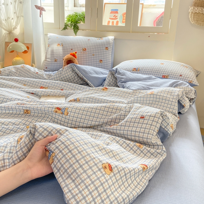 91家纺网 家纺一手货源 找家纺 夜笙家纺 2025秋冬网红爆款110克水洗棉高克重皱皱纱（提供买家秀） 卡皮巴拉-蓝