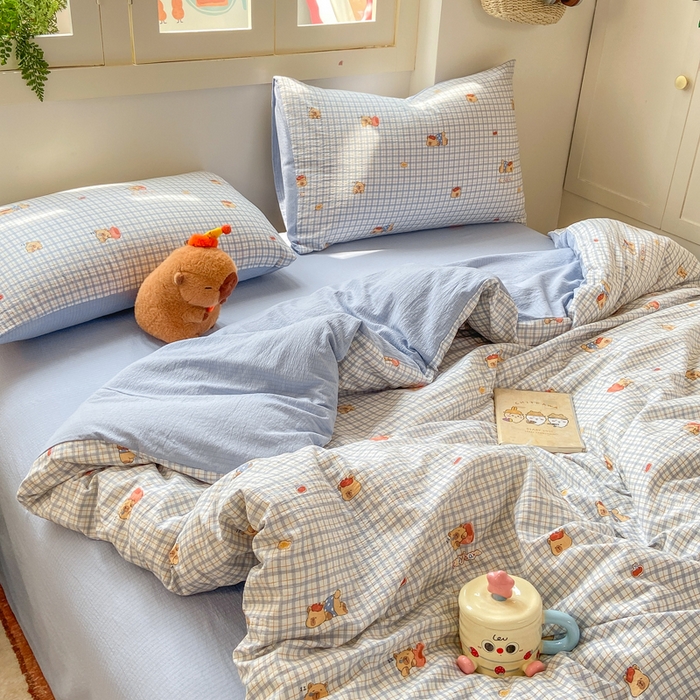 91家纺网 家纺一手货源 找家纺 夜笙家纺 2025秋冬网红爆款110克水洗棉高克重皱皱纱（提供买家秀） 卡皮巴拉-蓝