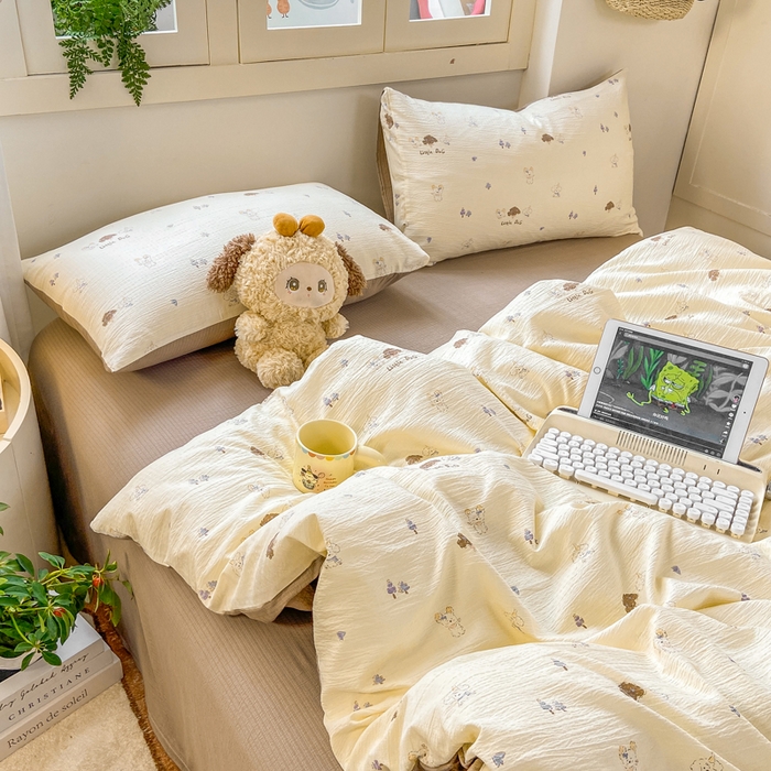 91家纺网 家纺一手货源 找家纺 夜笙家纺 2025秋冬网红爆款110克水洗棉高克重皱皱纱（提供买家秀） 快乐伙伴