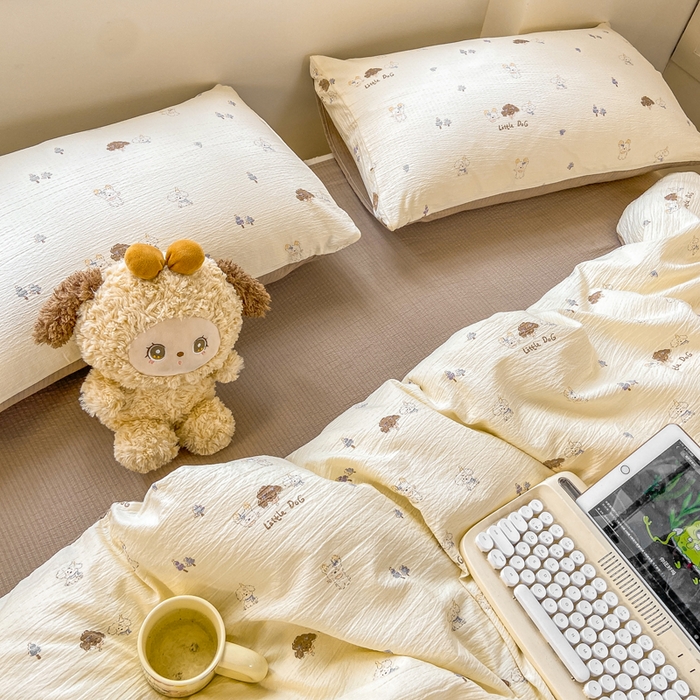 91家纺网 家纺一手货源 找家纺 夜笙家纺 2025秋冬网红爆款110克水洗棉高克重皱皱纱（提供买家秀） 快乐伙伴