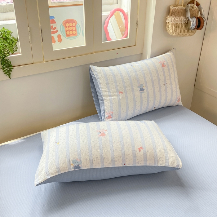 91家纺网 家纺一手货源 找家纺 夜笙家纺 2025秋冬网红爆款110克水洗棉高克重皱皱纱（提供买家秀） 魔法小象-蓝