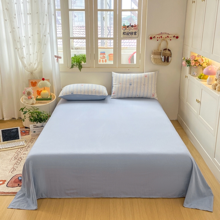 91家纺网 家纺一手货源 找家纺 夜笙家纺 2025秋冬网红爆款110克水洗棉高克重皱皱纱（提供买家秀） 魔法小象-蓝