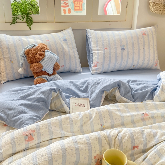 91家纺网 家纺一手货源 找家纺 夜笙家纺 2025秋冬网红爆款110克水洗棉高克重皱皱纱（提供买家秀） 魔法小象-蓝