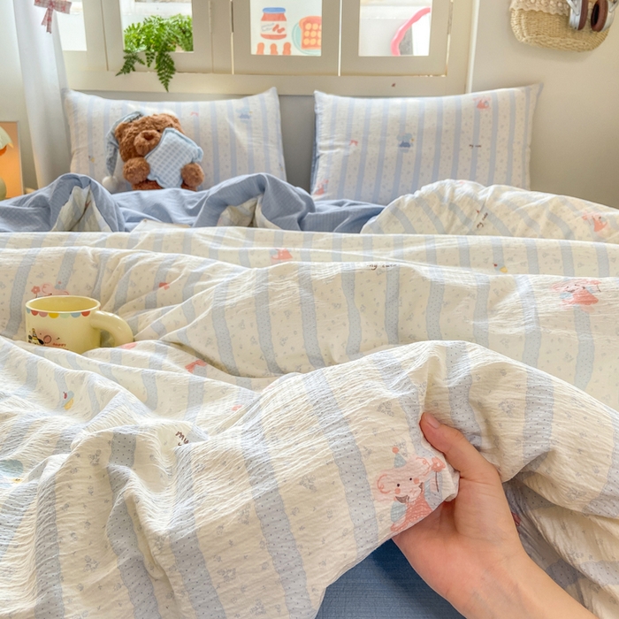 91家纺网 家纺一手货源 找家纺 夜笙家纺 2025秋冬网红爆款110克水洗棉高克重皱皱纱（提供买家秀） 魔法小象-蓝