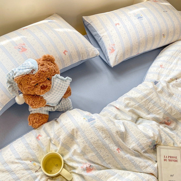 91家纺网 家纺一手货源 找家纺 夜笙家纺 2025秋冬网红爆款110克水洗棉高克重皱皱纱（提供买家秀） 魔法小象-蓝