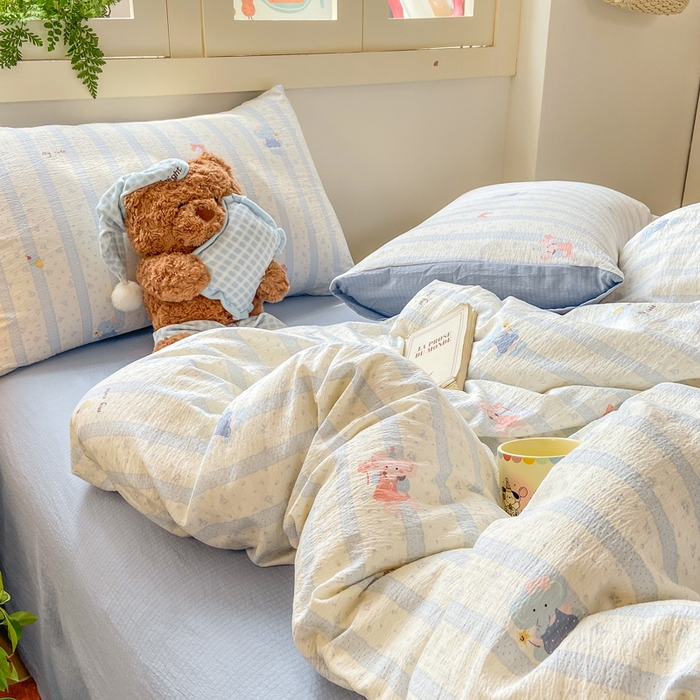 91家纺网 家纺一手货源 找家纺 夜笙家纺 2025秋冬网红爆款110克水洗棉高克重皱皱纱（提供买家秀） 魔法小象-蓝