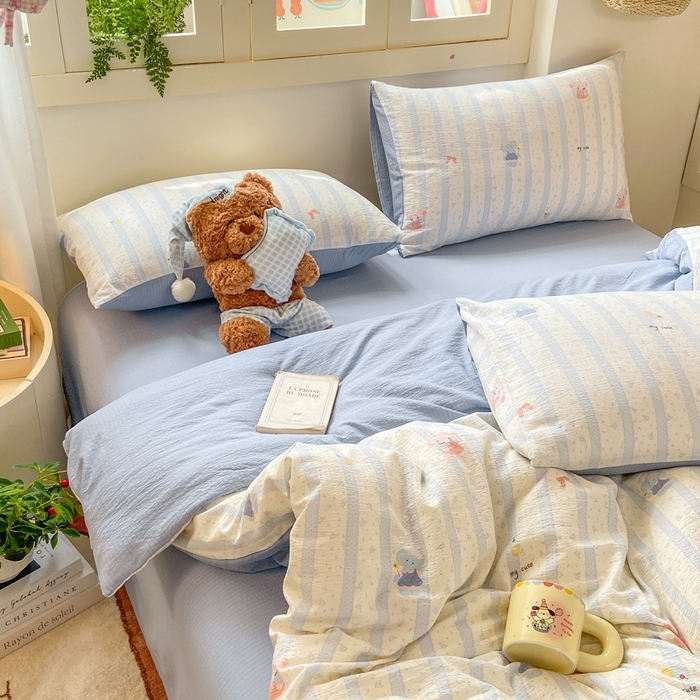 91家纺网 家纺一手货源 找家纺 夜笙家纺 2025秋冬网红爆款110克水洗棉高克重皱皱纱（提供买家秀） 魔法小象-蓝