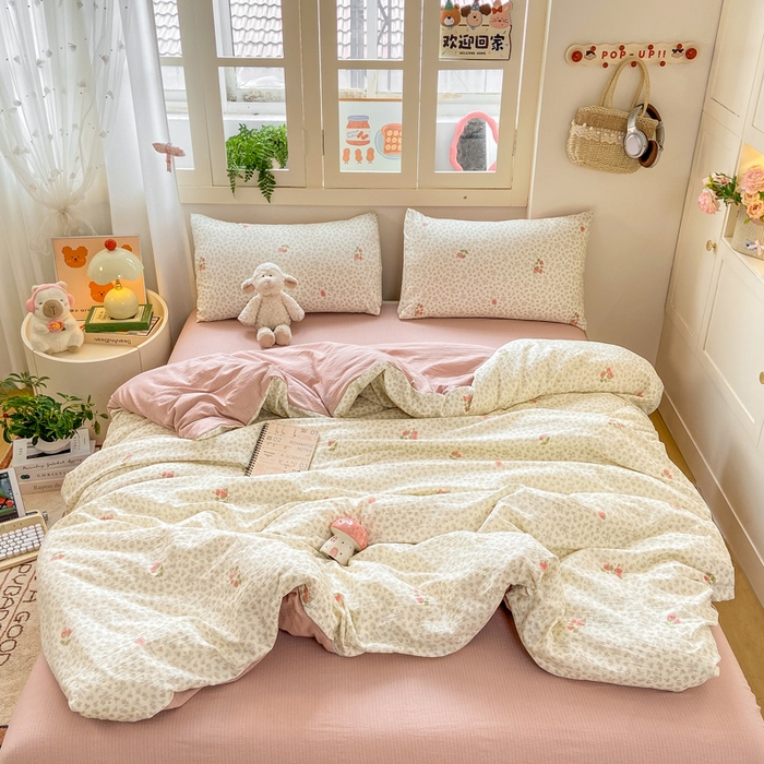 91家纺网 家纺一手货源 找家纺 夜笙家纺 2025秋冬网红爆款110克水洗棉高克重皱皱纱（提供买家秀） 甜心草莓