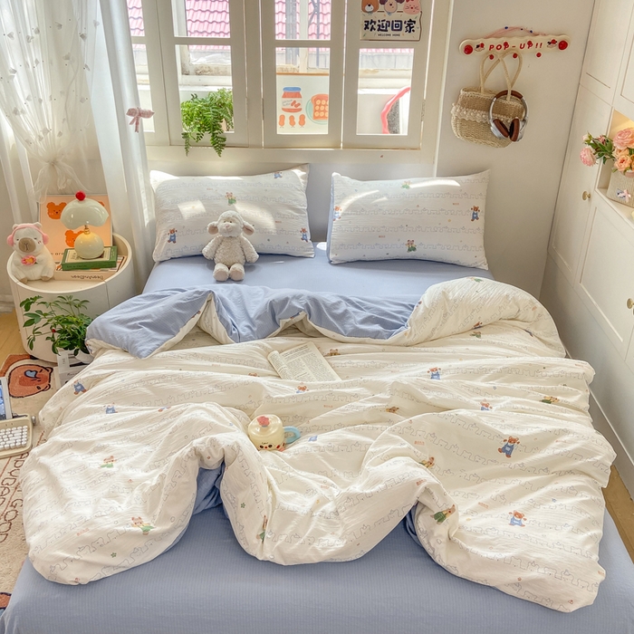 91家纺网 家纺一手货源 找家纺 夜笙家纺 2025秋冬网红爆款110克水洗棉高克重皱皱纱（提供买家秀） 熊熊乐园