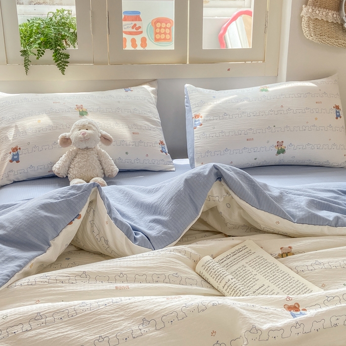 91家纺网 家纺一手货源 找家纺 夜笙家纺 2025秋冬网红爆款110克水洗棉高克重皱皱纱（提供买家秀） 熊熊乐园