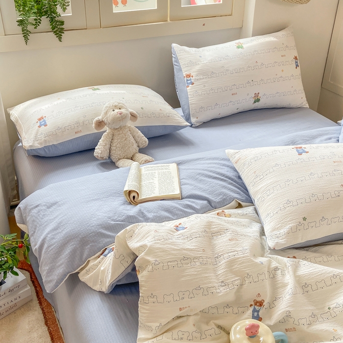 91家纺网 家纺一手货源 找家纺 夜笙家纺 2025秋冬网红爆款110克水洗棉高克重皱皱纱（提供买家秀） 熊熊乐园