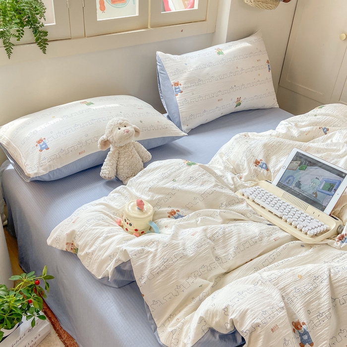 91家纺网 家纺一手货源 找家纺 夜笙家纺 2025秋冬网红爆款110克水洗棉高克重皱皱纱（提供买家秀） 熊熊乐园