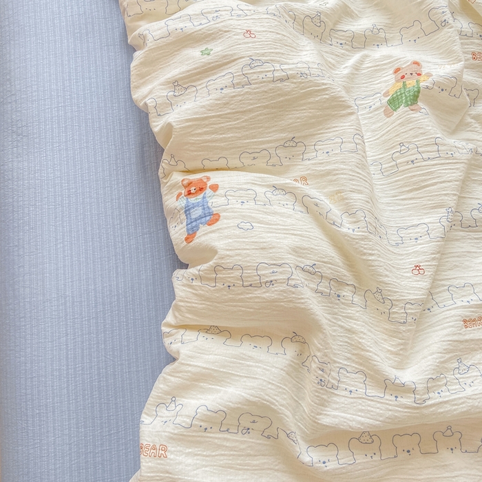 91家纺网 家纺一手货源 找家纺 夜笙家纺 2025秋冬网红爆款110克水洗棉高克重皱皱纱（提供买家秀） 熊熊乐园