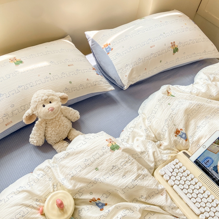 91家纺网 家纺一手货源 找家纺 夜笙家纺 2025秋冬网红爆款110克水洗棉高克重皱皱纱（提供买家秀） 熊熊乐园