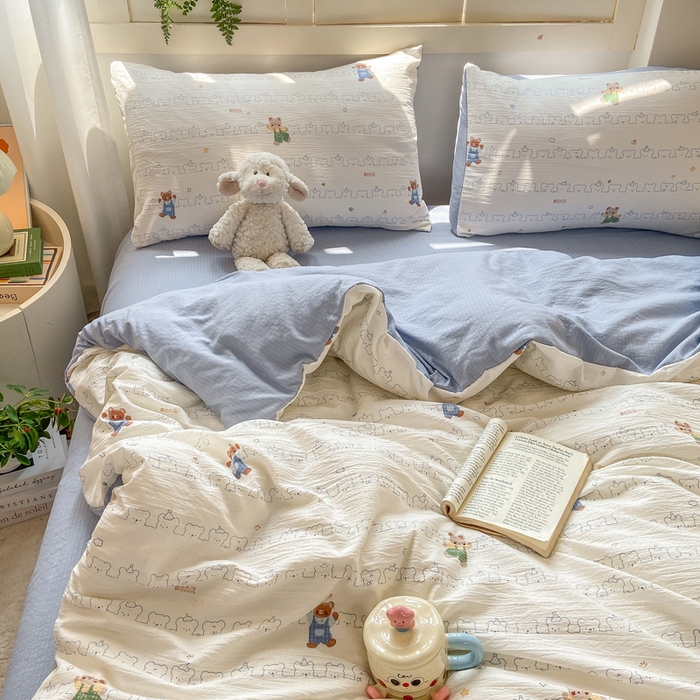 91家纺网 家纺一手货源 找家纺 夜笙家纺 2025秋冬网红爆款110克水洗棉高克重皱皱纱（提供买家秀） 熊熊乐园