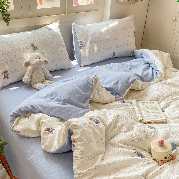 91家纺网 家纺一手货源 找家纺 夜笙家纺 2025秋冬网红爆款110克水洗棉高克重皱皱纱（提供买家秀） 熊熊乐园